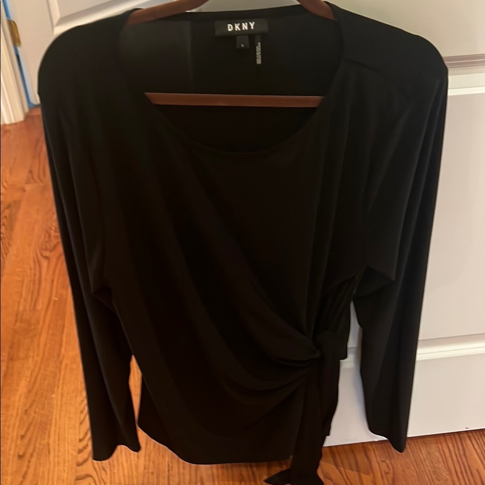 DKNY Black Long Sleeve Wrap Blouse